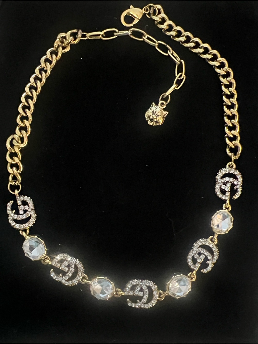 Gucci Gold-Tone Crystal GG Link Necklace